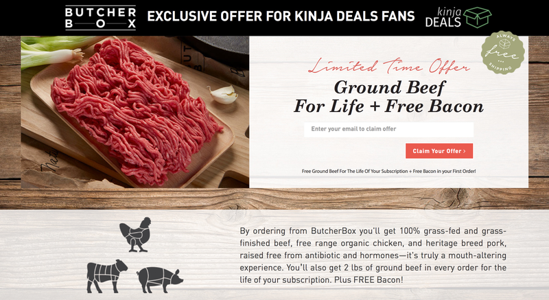 FREE Bacon (First Box) and FREE Two Pounds of Ground Beef (Every Box) With Subscription | Butcher Box